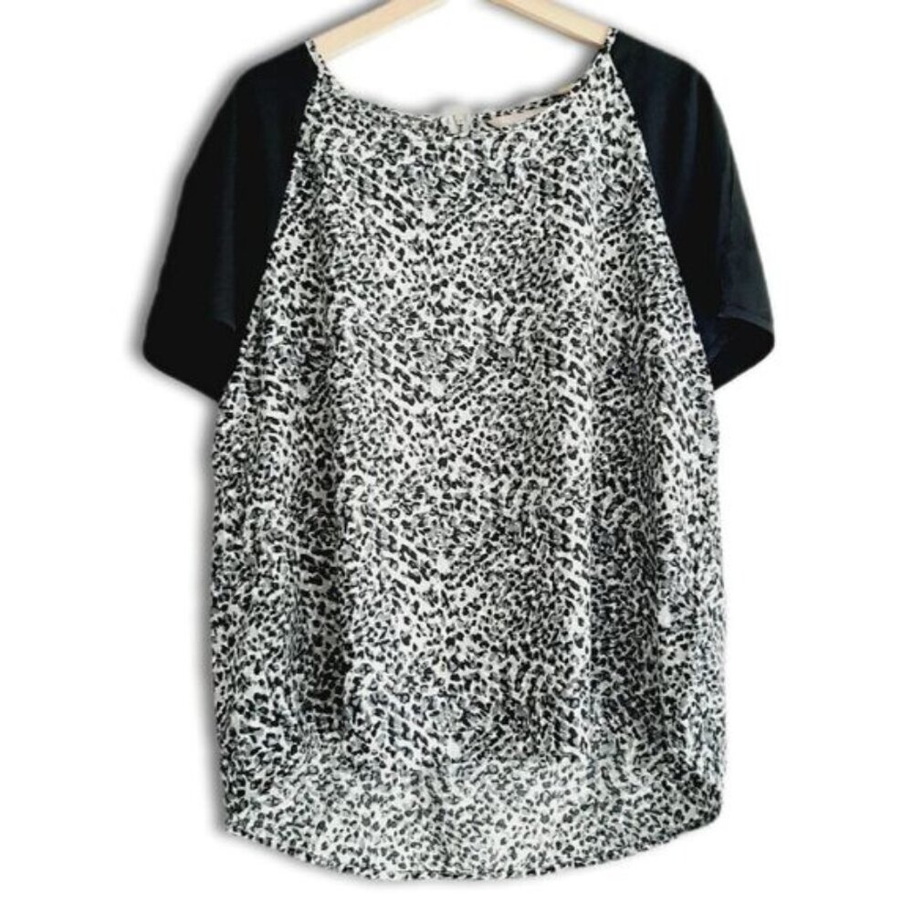 BANANA REPUBLIC High-Low Hem Lightweight Short Sleeve Leopard Blouse Top Sz XL